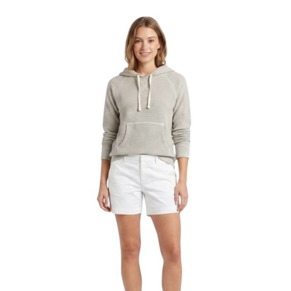 J. Crew Womens Striped Pullover Hoodie SzL Neutral Minimalist Coastal Athleisure